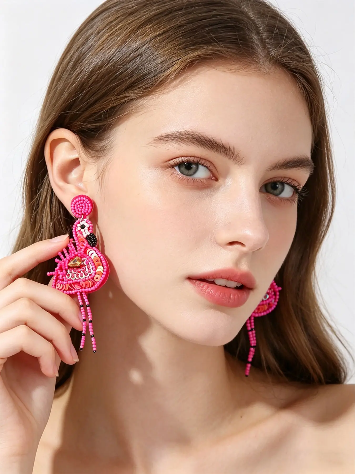 Handmade Hot Pink Beaded Flamingo Drop Earrings, Boho Tropical Statement Earrings, Beachy Earrings, Fashionable Earrings, Lightweight Seed Bead Design, Perfect for Beach Vacations, Festivals & Events, Summer Vacation Jewelry