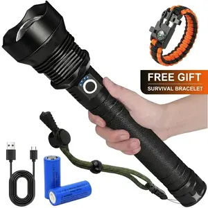 Taztir P70 Ultra Bright LED Flashlight | 10000mAh Long Battery Life | High Lumens Rechargeable Tactical Light | 5 Modes & Zoomable | IPX7 Waterproof Aluminum Torch for Camping, Fishing & Emergency