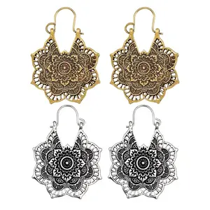 Bohemia Earrings Long Dangle Drop Mandala Flower Vintage Antique Gold Silver E31