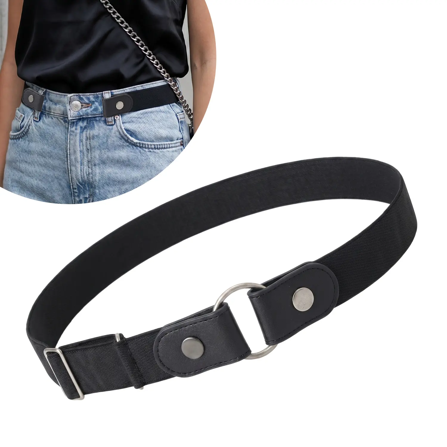 No Buckle Women Men Stretch Belt, Invisible Elastic Belt for Jeans Pants, No Bulge, No Hassle, Comfortable & Adjustable Elastic Belt for Women Men