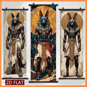 Ancient Egyptian Art Wall Decor, 3 Pcs High-Quality Plastic Scroll Paintings, Ideal for Living Room & Bedroom, Unique Home Decoration