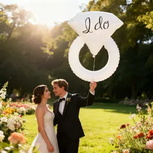 Valentine's Day Wedding Proposal Balloon, Large Milky I Do Ring Aluminum Foil Balloon, Party Decoration, Photo Prop