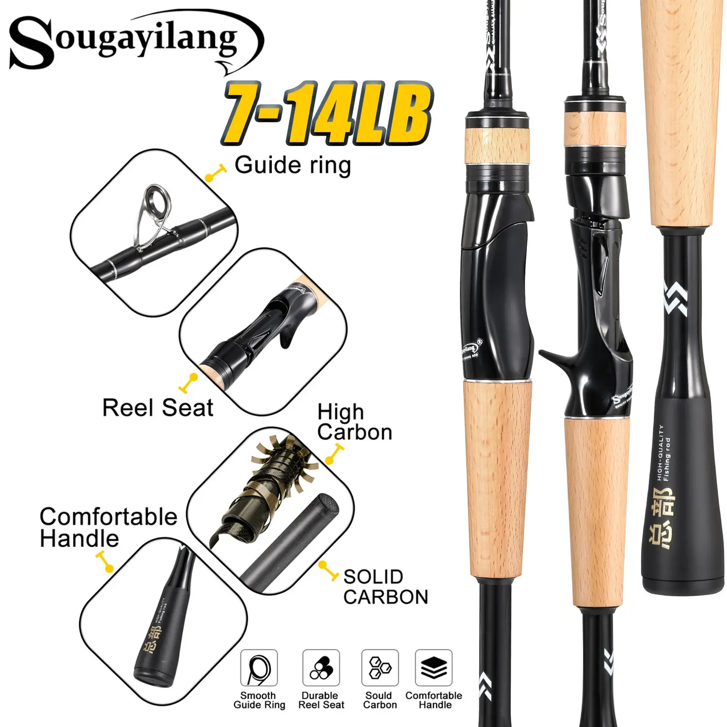Sougayilang 6'0" Carbon Fiber Fishing Rod, MH Power 2-Piece Baitcasting/Spinning Rod, 1.0mm Ultra Sensitive Tip, Tangle-Free Ceramic Guides #fishingrod #bassfishing