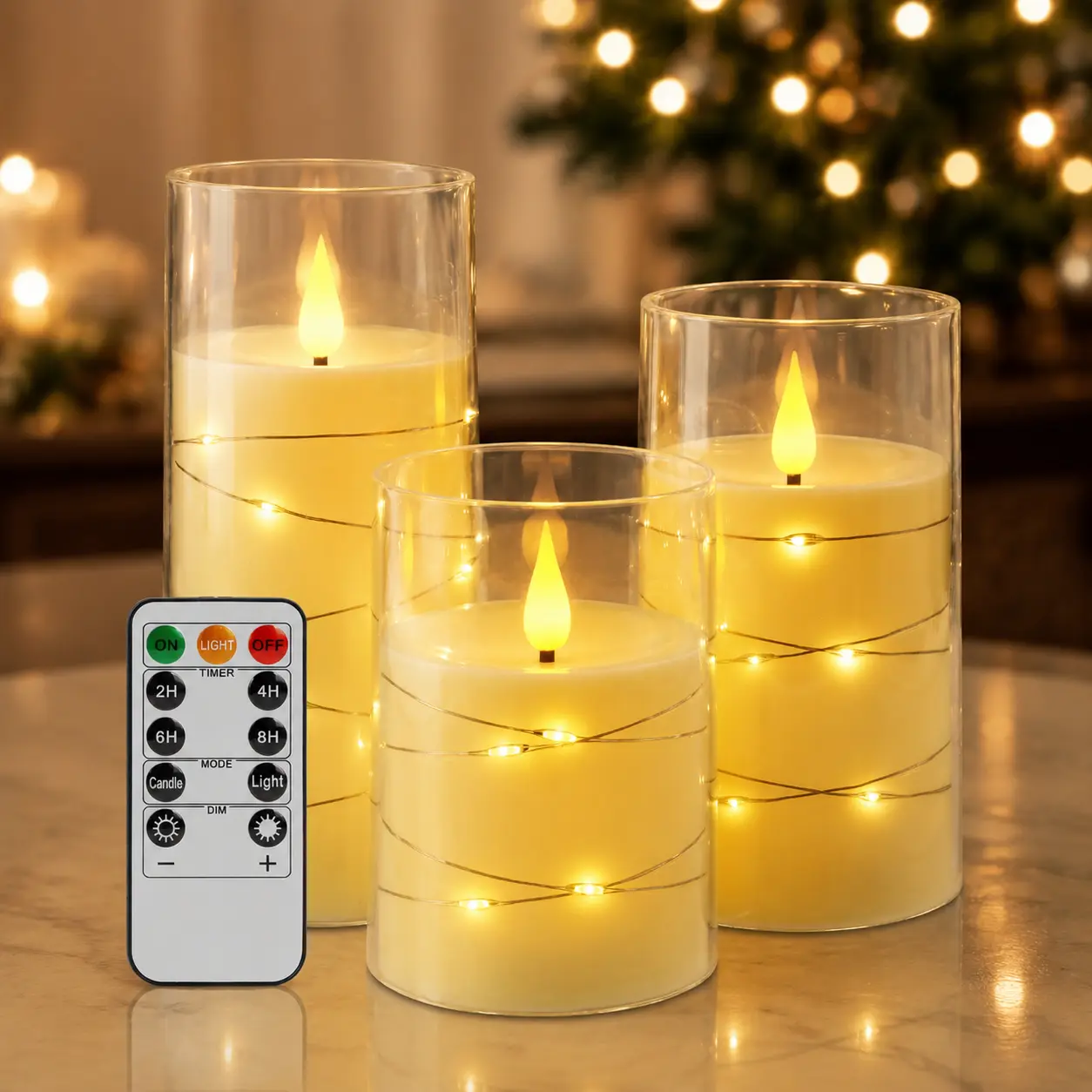 LED Flameless Candles, Battery Operated Candles with Embedded Fairy Lights, Acrylic Fake Candles with Remote and Timer for Wedding Home Decor, Ivory White, Set of 3, D3 x H4 5" 6" Back to School Summer Sale Deals