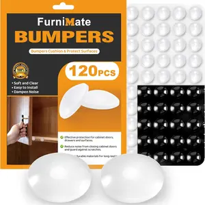 Cabinet Door Bumper, Cabinet Bumpers Clear 120PCS, Cabinet Stoppers Rubber, Cabinet Cushion Drawer Stops, Rubber Cabinet Door Bumpers Sound Dampening 3/8 Inch FurniMate