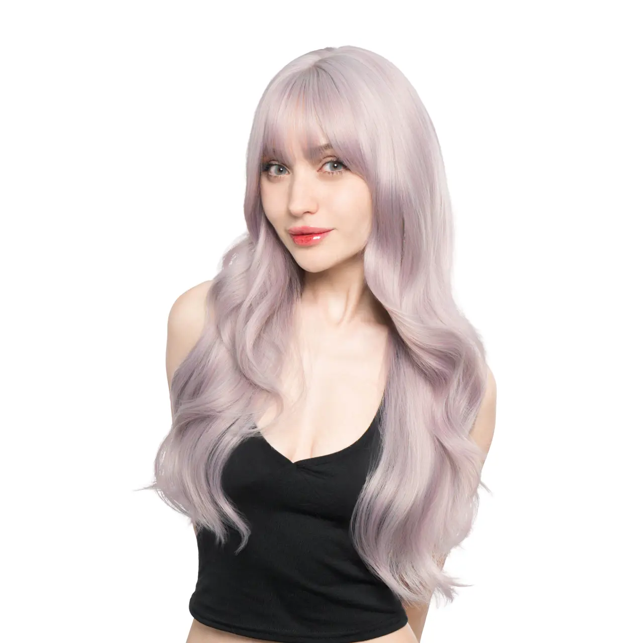 Dream in Lilac' 24-Inch Frosted Lilac Purple Blend (Red, Purple, Platinum Tones) Layered Open Curl Butterfly Cut Synthetic Wig | 【Heat Resistant】【Cap Included】 | #video 53FSGB
