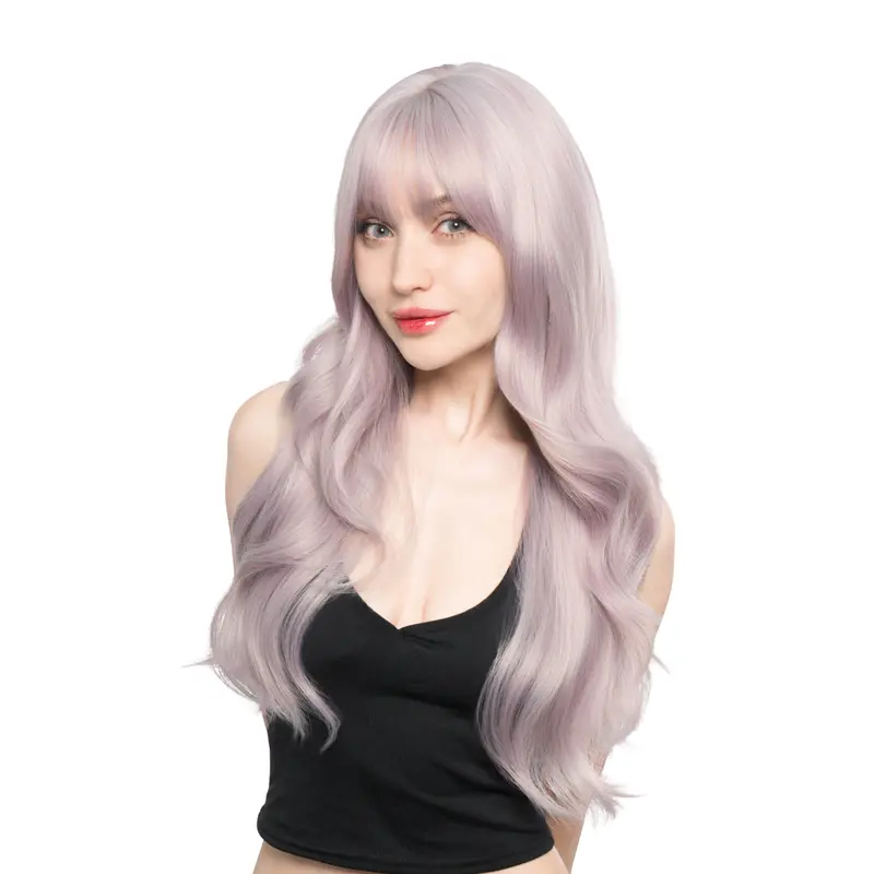 ''DREAM IN LILAC'' 24-Inch Frosted Lilac Purple Blend (Red, Purple, Platinum Tones) Layered Open Curl Butterfly Cut Synthetic Wig | 【Heat Resistant】 【Cap Included】 | #53FSGA