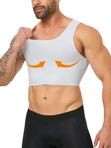 1/2 Pack Men's Shapewear Seamless Compression Chest Binder,Unisex Style One-piece Cutting Invisible Slimming Tank Top To Hide Gynecomastia,Transgender FTM Breathable Seamless Half Chest Binder,Men's Bra, Compression Tops