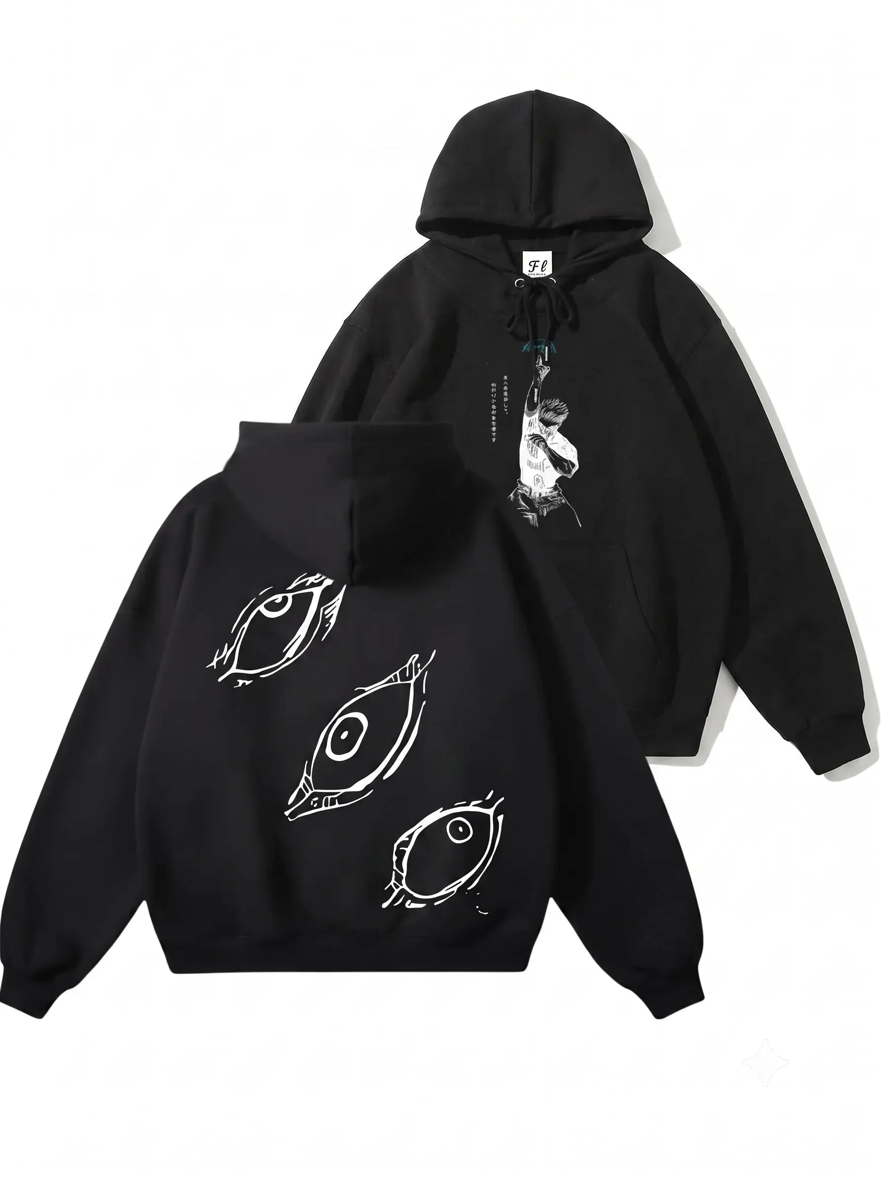 Men's Breathable Cotton Jujutsu Kaisen Gojo Satoru Hoodie, Anime Streetwear, Unisex Couple Gift, Iconic Sorcerer Design Fabric Menswear Casual Sweatshirts Tops Black