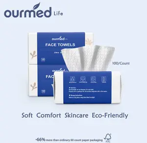 Ourmed Life Disposable Face Towels, Clean Facial Wash Cloth without Lint, Biodegradable Gentle Dry Wipes, Smooth Ultra Soft Tissue Skincare and Clear Makeup Remover Towels for Sensitive Skin (Unscented, 100/300/600 Count）Girlfriend Gift Basket