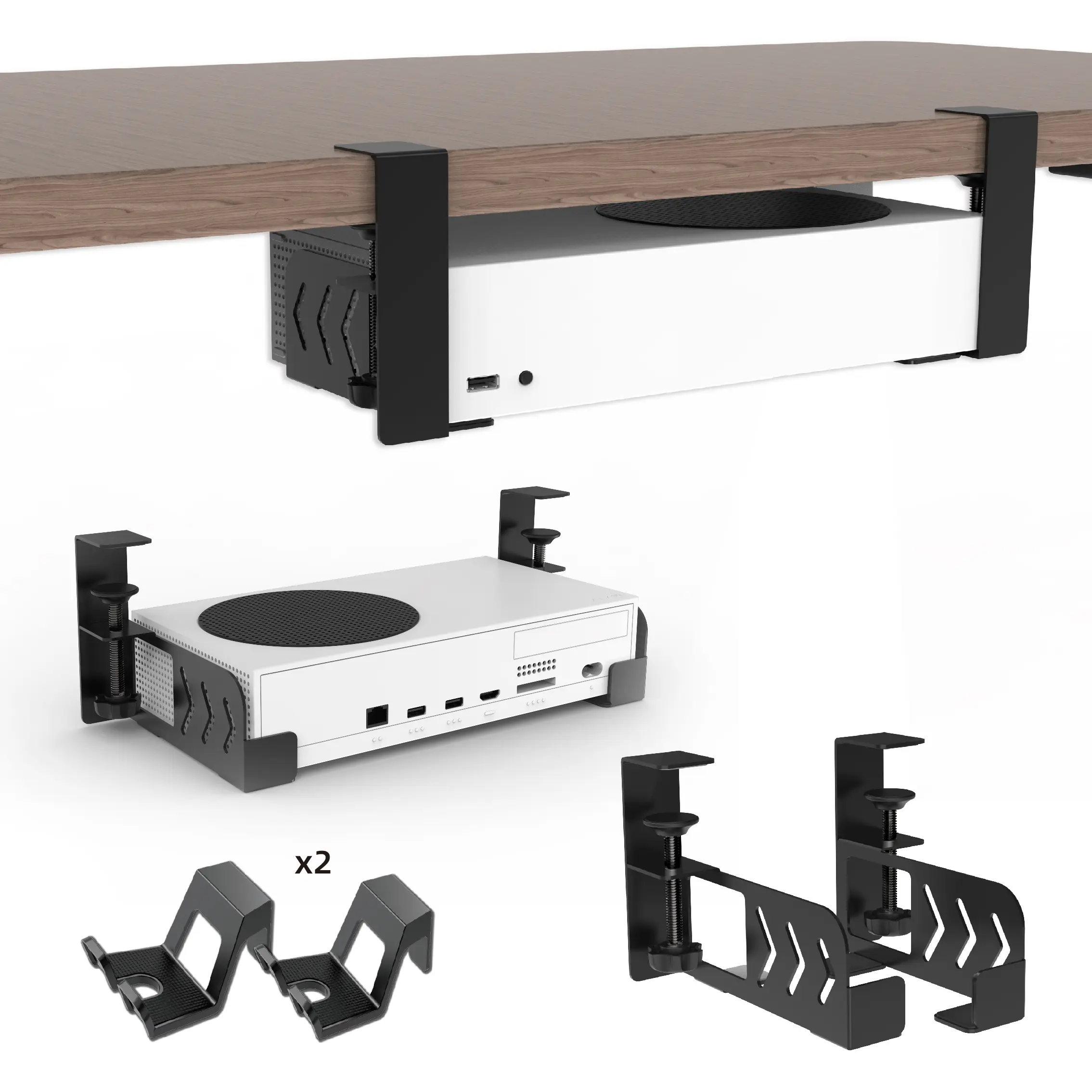 No-Drill Console Stand, Under Desk Hanging Rack, Non Slip Holder, Anti-Slip Anti-Caustic, Space Saving, Heat Ventilation, Fits Xbox/console Display Stand