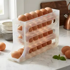 Automatic Rolling Egg Holder for Fridge, 4 Tier Egg Dispenser Organizer, Space Saving Refrigerator Egg Storage Container Holds 28 Eggs for Kitchen Pantry Countertop