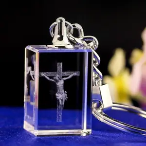 Glow in the Dark Metal Jesus Cross Keychain, Laser Engraved Crystal Pendant, Inspirational Christian Gift