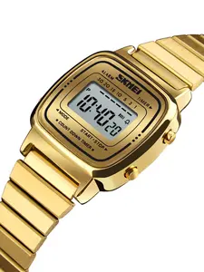 Skmei Small Square Metal Watch, 25mm Dial, Alarm/timer/countdown Full Function, 30m Waterproof, Commuter Versatile, Analog-Digital Display, Fashionable Waterproof Watch