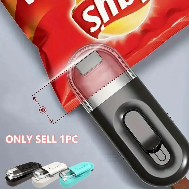 Portable Two-In-One Mini Compact Sealing Cutter Machine, Plastic Vacuum Sealer for Food Preservation, Hot Seal Technology, Heat Sealing Technology, Airtight Seal, Semi-Automatic Operation, Handheld Vacuum Sealer