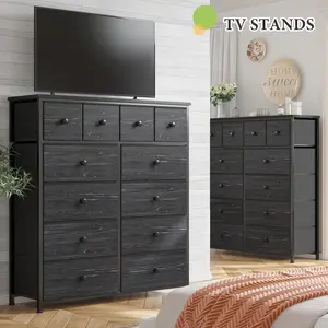 Raybee Furniture Dresser For Bedroom With 12 Drawers, Tall Dressers For Bedroom Black Dressers & Chests Of Drawers For Closet, Living Room, Wood Top, Metal Frame