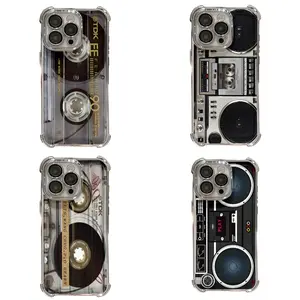 Retro Cassette Pattern Silicone Soft Ins Phone Case For iPhone 17 16 15 14 13 12 11 Pro Max Plus Air And Galaxy S26 S25 S24 S23 Ultra Plus FE Edge Airbag Plating Back Cover Unique Gift For Christmas Birthday