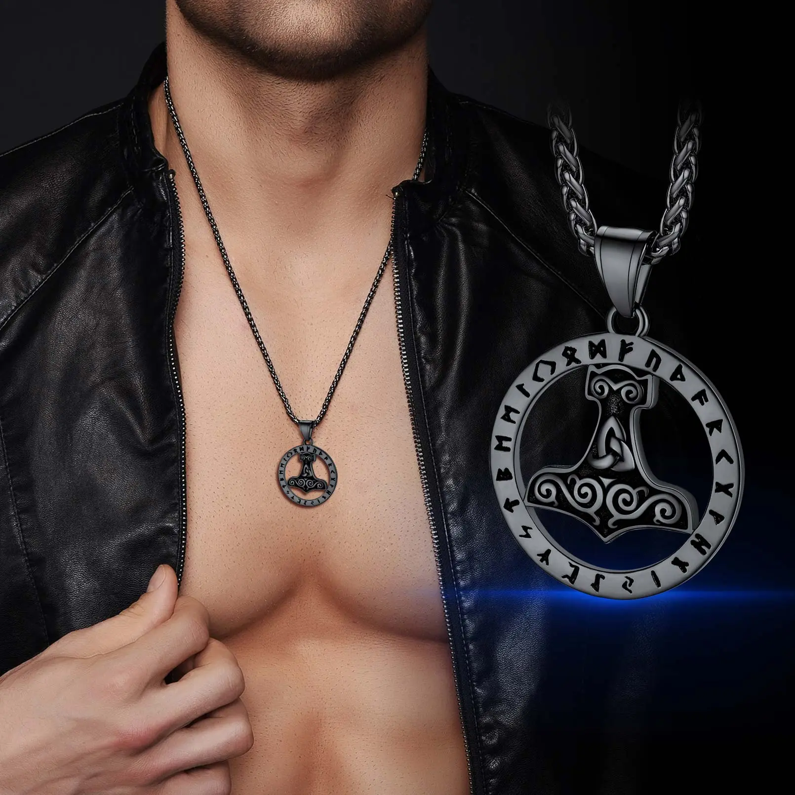 FaithHeart Viking Mjolnir Thor's Hammer Necklace, Stainless Steel, Strength-Themed Jewelry, Adjustable Chain Length Option