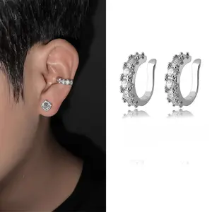 UURiel Square Sparkling Zirconia Clip-On Stud Earrings, Non-Pierced Stud-Embellished Unisex Artificial Gemstone Fashion Jewelry Party Gift