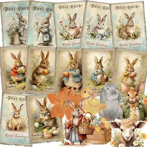 Easter Themed Card Set, 52pcs/set Including 12 Greeting Card & 40 Sticker, Scrapbooking Supplies, Junk Journal, Crafts, Greeting Card, Message Card, Stationery