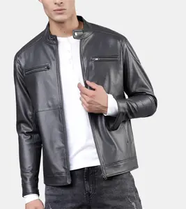 Wrenley Men's Coal Grey Leather Jacket