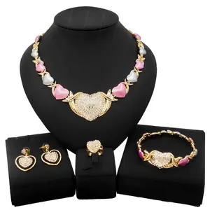 Women's Elegant Gold-Colored Moissanite Jewelry Set - Heart Shape, Tri-Color Hugs & Kisses xo #114, Gold-Plated, Includes Necklaces, Moissanite Wedding Set, Elegant Set