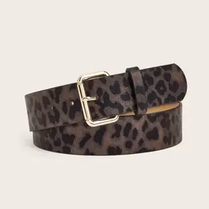 Coffee Leopard Print Belt with Gold Buckle for Stylish Outfits