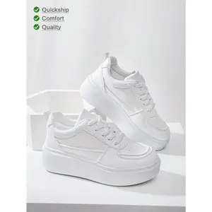 [Quick Delivery]Classy Aesthetic Spring Break 2024 New Style Casual White Shoes For Women, Ladies Platform Shoes, Cute White Low Top Shoes, Comfortable And Fashionable Sneakers, Increase Height By 5cm, Suitable For Short Women Vacation Outfits