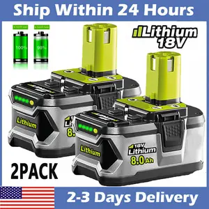 High quality 2X 8.0Ah Lithium-ion Battery For RYOBI P108 18V One Plus High Capacity 18Volt