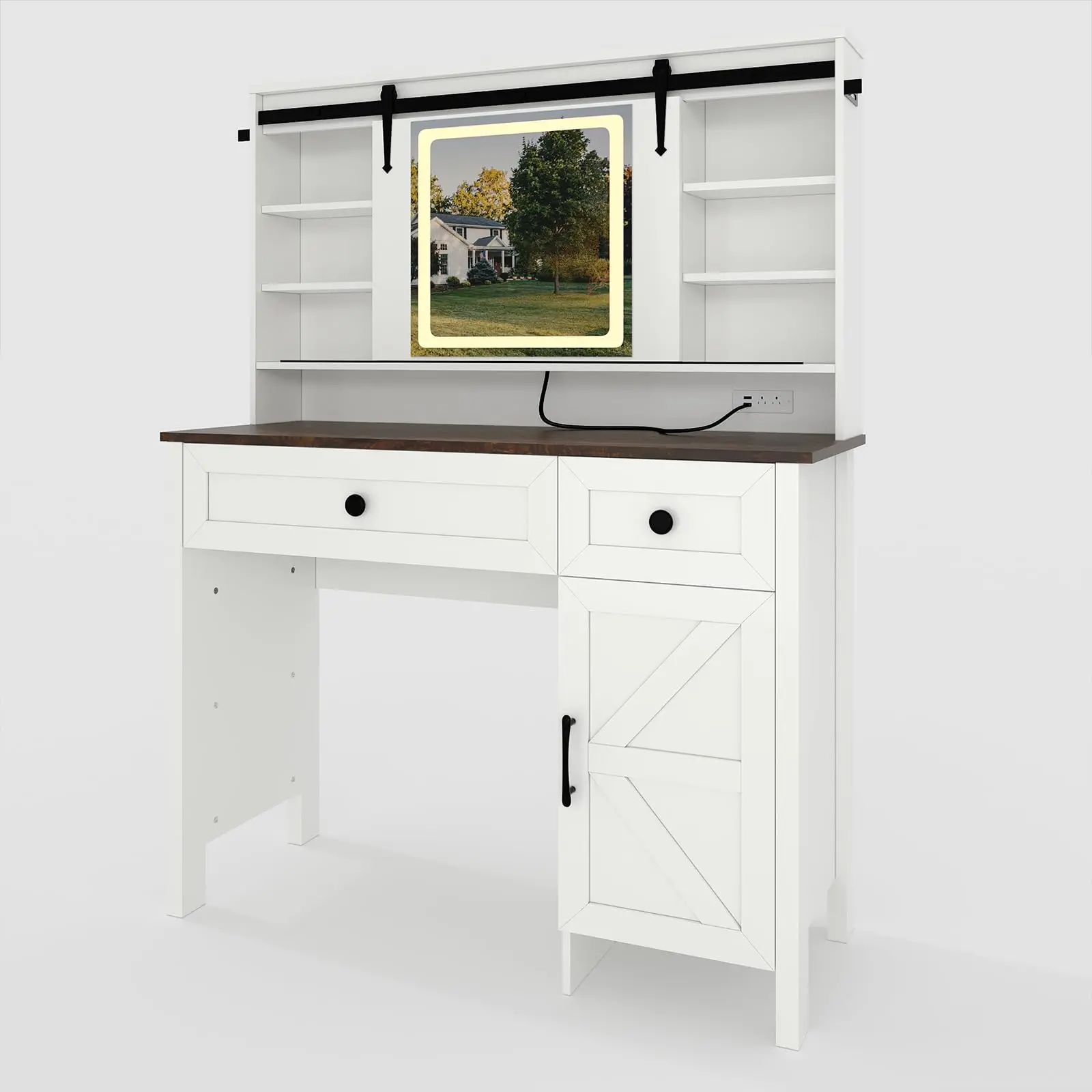 Garvee White MDF Dressing Table with Storage Cabinets & Drawers, Compact 118  Makeup Vanity Table for Bedroom