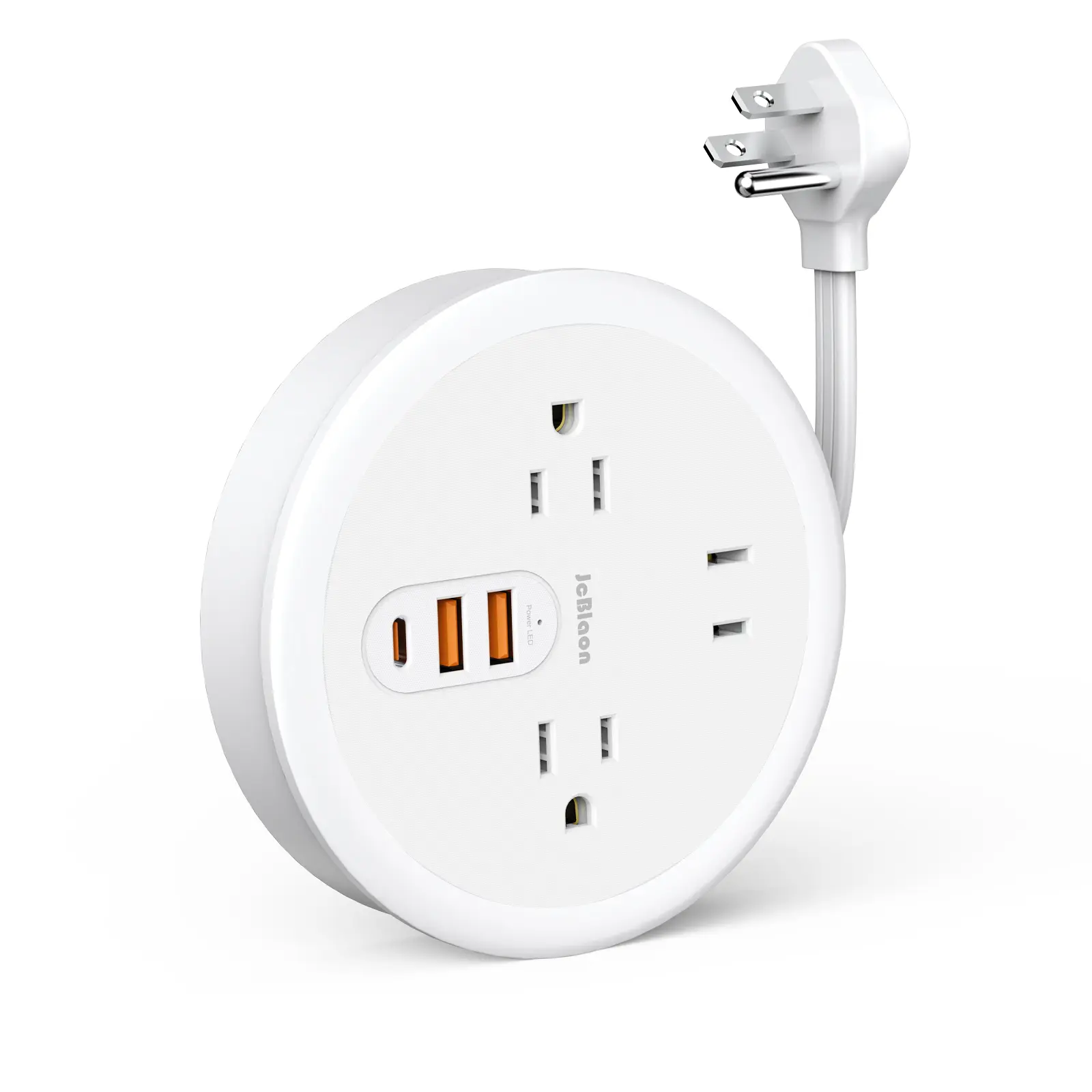 Power Socket Extender with 0.33-inch Ultra Thin Flat Plug - 4ft Retracts Wire, 3 AC Outlets, 3 USB Multi Plug Ports, 1250W Max, Overload Safe, Round Body Single Unit, Cruise Ship & Home Essential