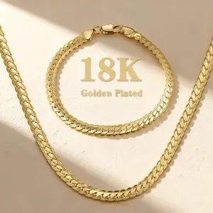 Width 5mm 18K gold-plated Cuban necklace and bracelet Vintage Feel Stainless Steel Anti- Rust Technology Christmas Gift for men and women,Chain Length 20/21/24 inches,This chain is not very soft.