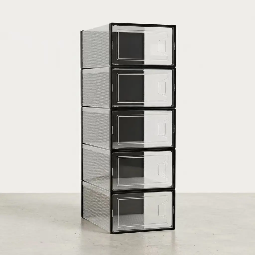 6-pack/ 12-pack foldable multi-use storage box ,for shoes &small essentials ,fits to men's 13,white black radom color,transparent stackable storage box