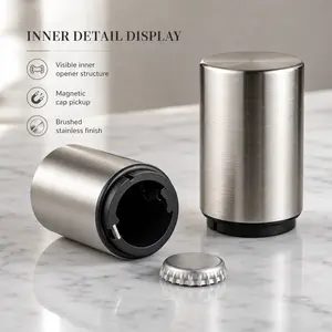 Premium Stainless Steel Magnetic Bottle Opener - Intelligent Auto-Ejection Technology, High Gauss Mag, All-Cap Compatibility, Durable, Cap Catcher Included, Home Bar & Kitchen Essential Home Supply