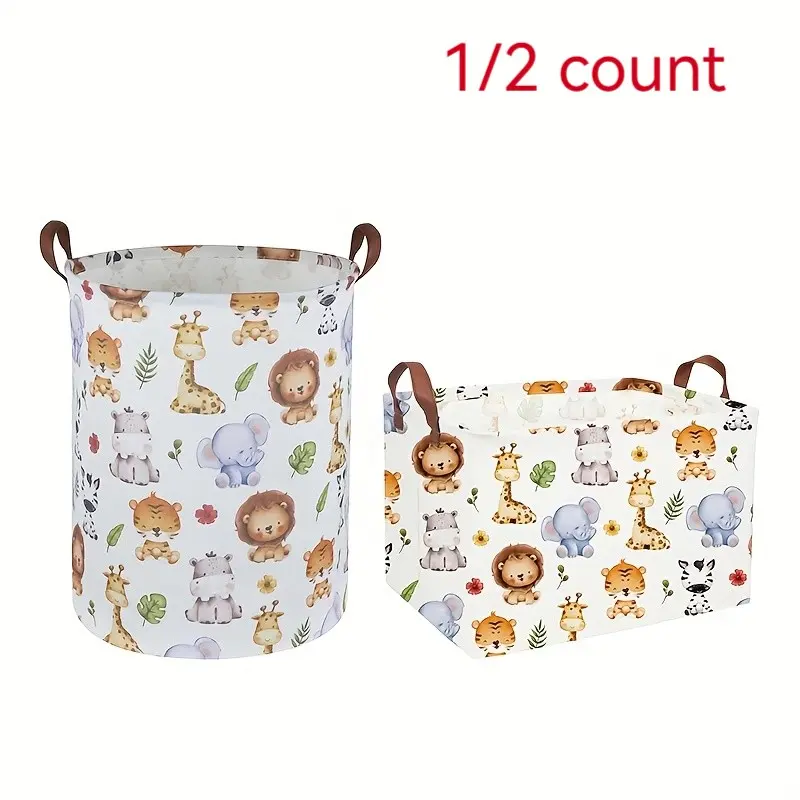 Animal Print Folding Laundry Basket with Faux Leather Handles, Durable Polyester Storage Bin for Bedroom Bathroom Game Room Organization, Multiple Room Use, Home Organization, Foldable Laundry Hamper, Laundry Hamper, Laundry Organizers and Storage