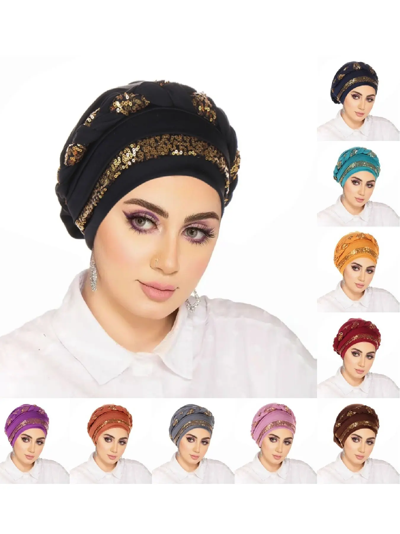Elegant Women's Hat with Sequins, Adjustable Hat, Fashion Hats, Fashionable Headscarf Cap, Embroidered Braided Design, Stylish All-Over Fit, Perfect Accessory, Embroidered Headwear