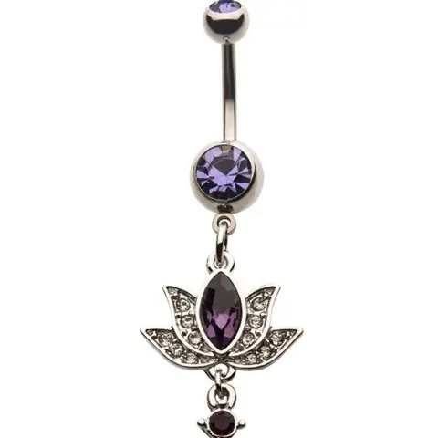 Lotus Flower Purple Gem Belly Ring