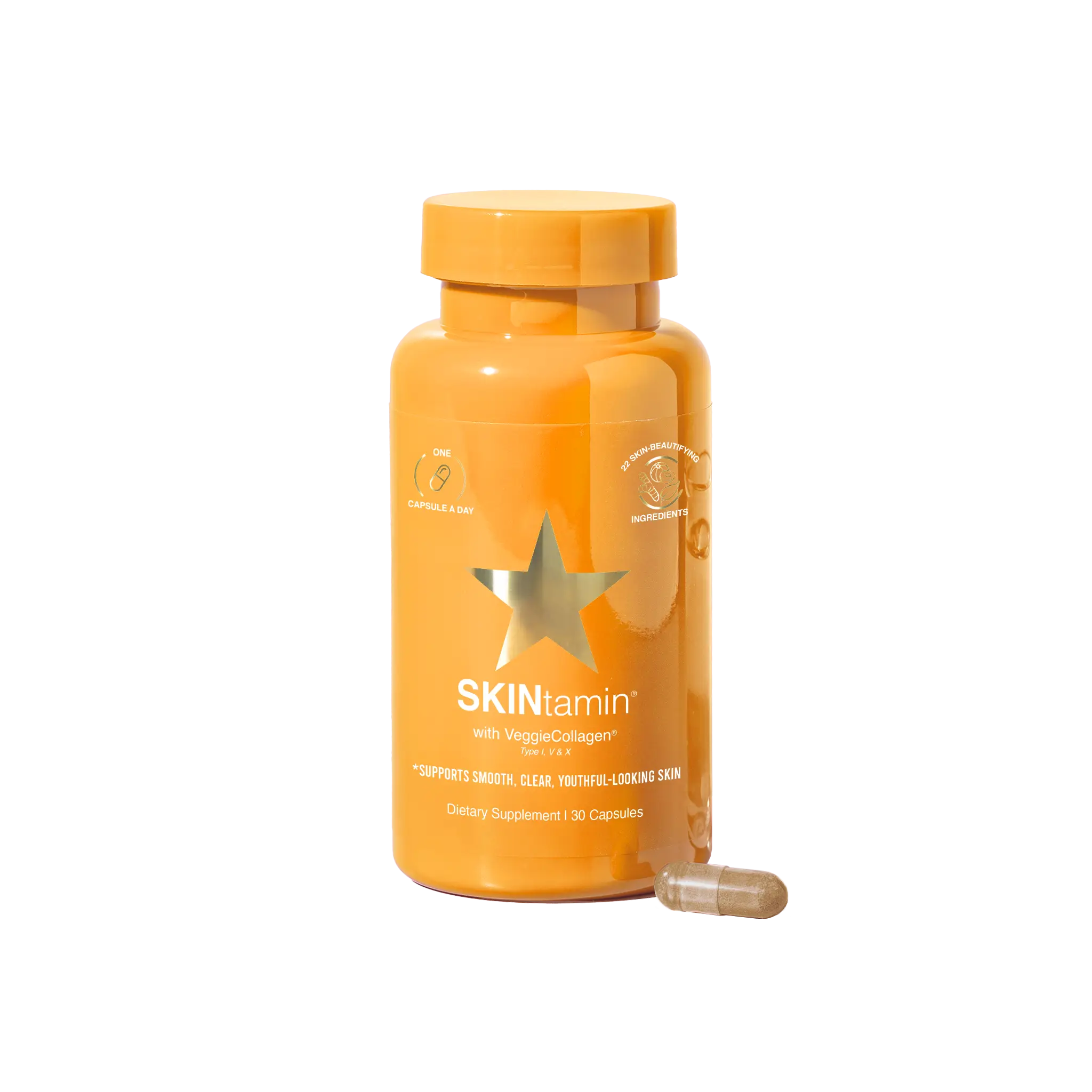 HAIRtamin SKINtamin – Daily Collagen Peptides Skin Supplement with 22 Beautifying Vitamins and Vegetarian Ingredients for Clear, Youthful Skin - 30 Da