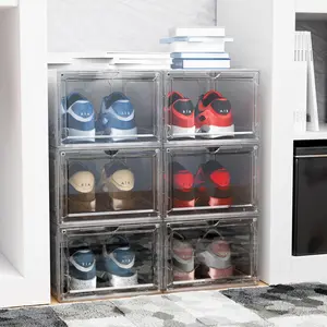 6 Pack Clear Magnetic Stackable Shoe storage organizer,Sneaker Display Case with Dust-Proof Design for Men and Women,Space Saving Storage Organizer, Suitable For Foyer, Bedroom, Home, Dormitory, Etc