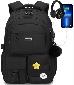 Large Capacity Waterproof Laptop Backpack with USB Charging Port for Teen Girls Boys Cute Cartoon Decor School Backpack with Anti-Theft Pocket & Luggage Strap for College Students