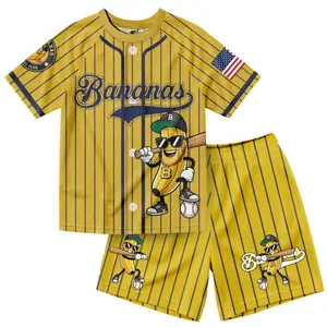 Dabbing Banana Retro American Flag Fake Baseball Jersey Cardigan Banana Baseball Lover Boys Girls Kids Outfit Athletic Mesh Baseball Jersey T-Shirt and Shorts Set Toddler Big Kid Drip For Boys Summer Vibe outdoorfun