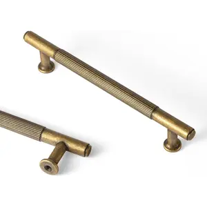 6 Pack Antqiue Brass Cabinet Pulls 5-1/16"(128mm) c-c, Vintage Bronze Retro Brass Drawer Handles, Zinc Alloy Bar Pull Dresser Handle for Cupboard Wardrobe