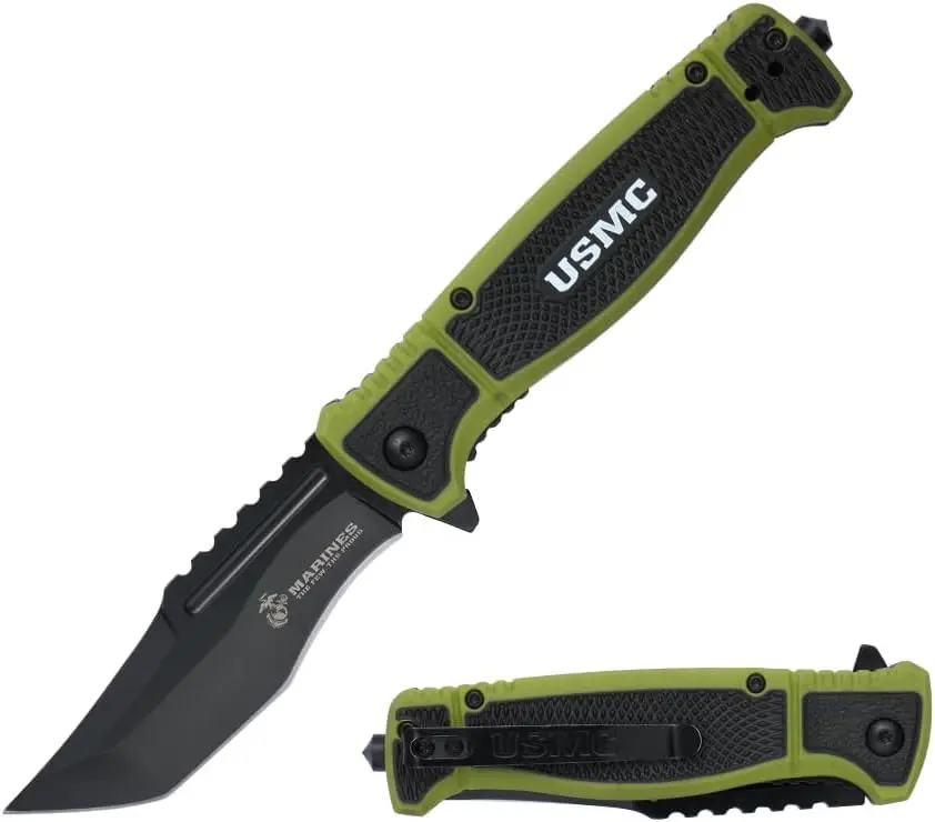 MTECH USA Officially Licensed USMC Pocket Knife, 4.5" Compact Folding EDC with Clipon Carry, Camping Essential for Outdoor Survival M-A3005, Outdoor Survival Tools, Knives, Edc Gear, Everyday Tasks In Hand, Fiberglass Handle, Blade-Type Pocket Knives