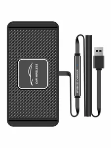 15w Car Wireless Charger Pad, Fast Charging Station, Silicone Anti-Slip Mat, Compatible with iPhone & Samsung, Android, Xiaomi, Usb Car Charger, Retractable Car Charger, High Speed Charger
