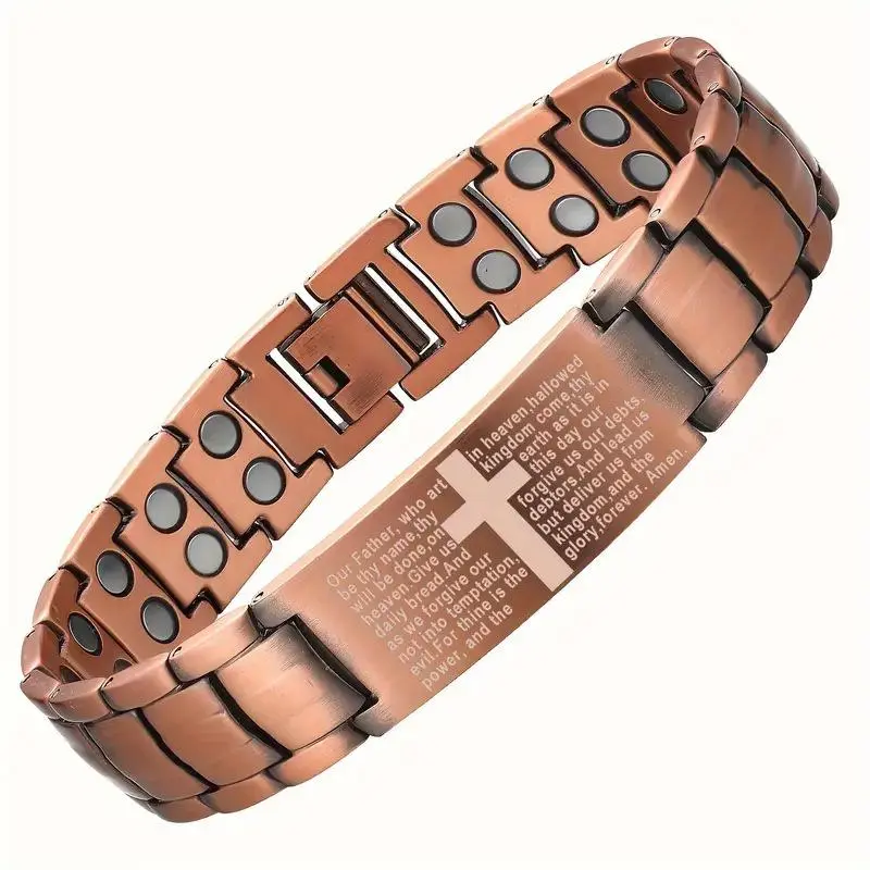 Men's  Bracelet, 3x Super Strong Magnetic Force, 99.99% Pure  with 3500 Gauss Neodymium Magnet, Adjustable Magnetic Therapy Bracelet for Men hip hop jewelry men minimalist high quality raw copper gold chain ocean inspired cross pendant durable