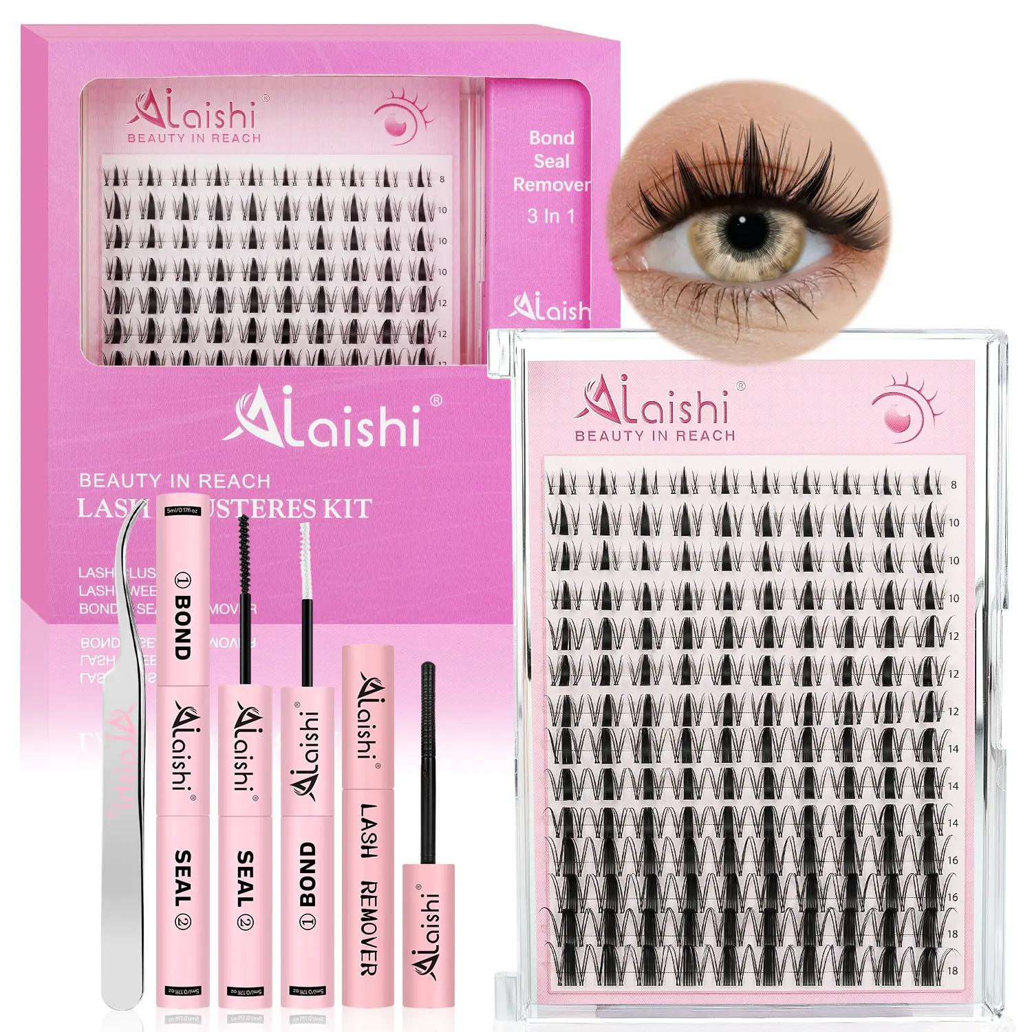 Ailaishi Lash Clusters Kit, DIY Cluster Eyelash Extensions D Curl Natural Lashes with Bond and Seal,Remover, Tweezers–Natural Fake Cat Eye Individual Manga Clusters, Waterproof&Long-Lasting, DealsForYouDays