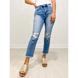 Vervet HOLY CROP High Rise Cropped Distressed Slim Jeans