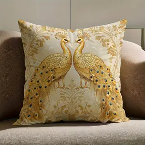 Single Side Print Luxury Gold Peacock Pattern Pillow, European Style Sofa Cushion, Bedroom Bed Headrest Cover, No Core Included