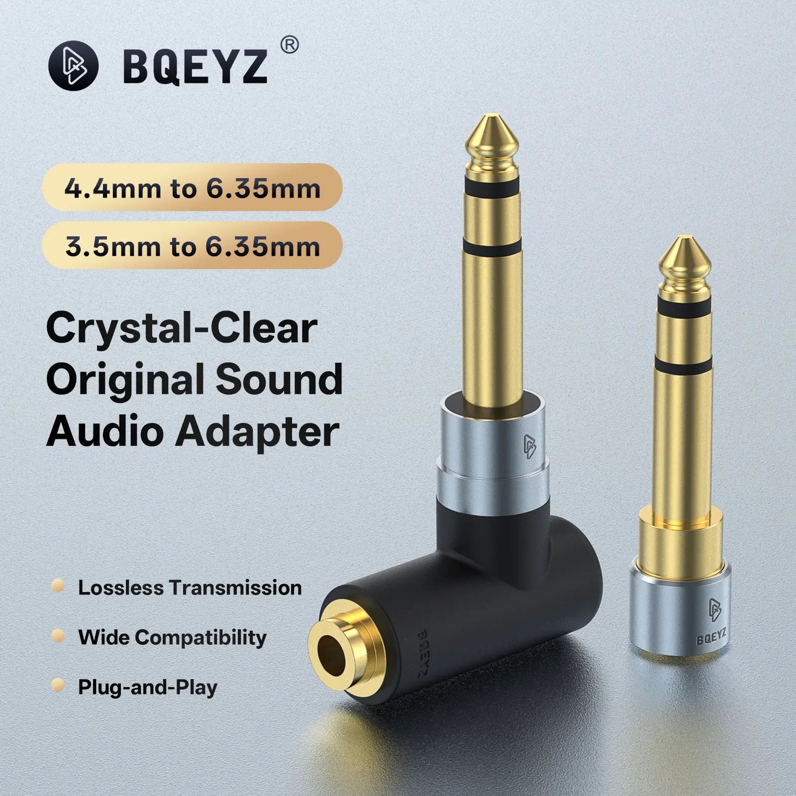 BQEYZ Crystal-Clear Audio Adapter 3.5mm & 4.4mm to 6.35mm Stereo Jack Converter for Wide Compatibility Lossless Transmission
