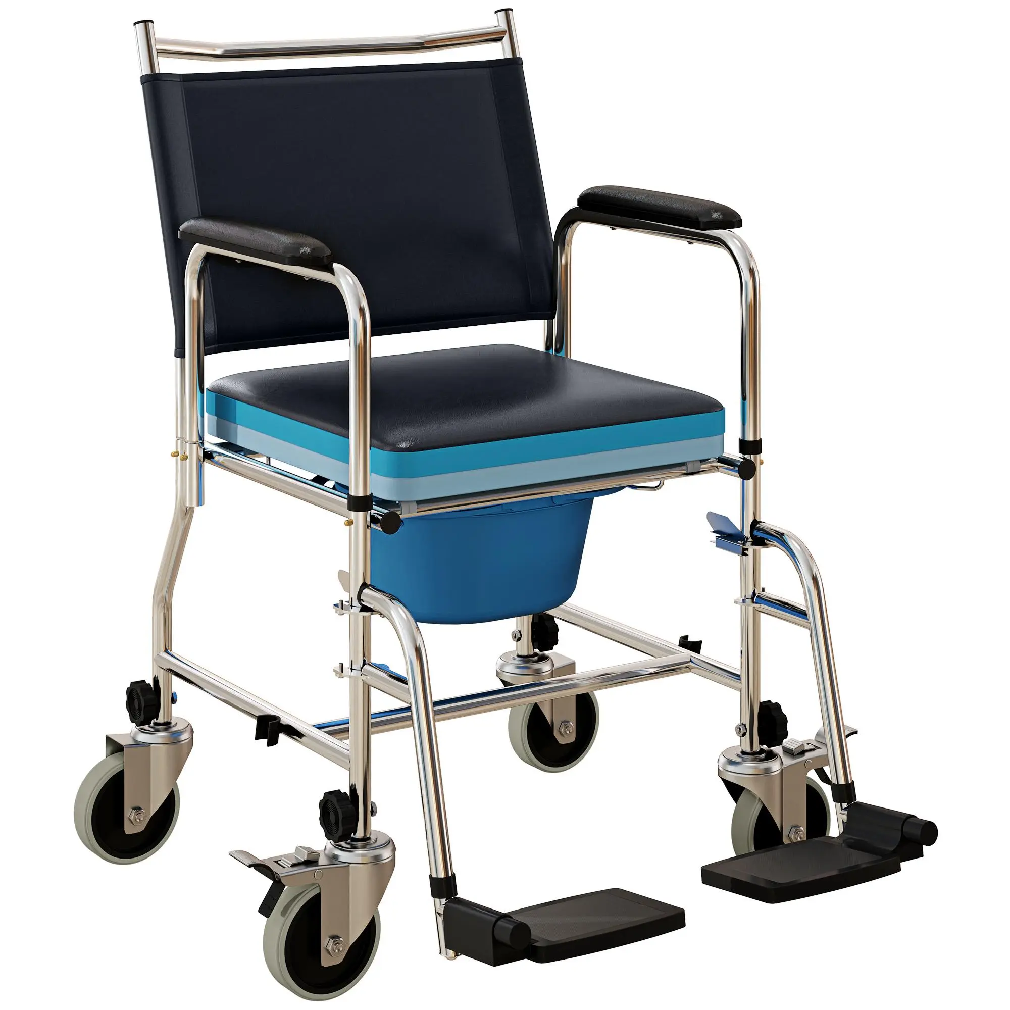 HOMCOM 3-in-1 Rolling Commode & Shower Wheelchair - Padded Backrest, Cushioned Seat, Care & Healthcare Compatibility, 300 lbs Capacity Gray Bathroom Safety Seat for Seniors